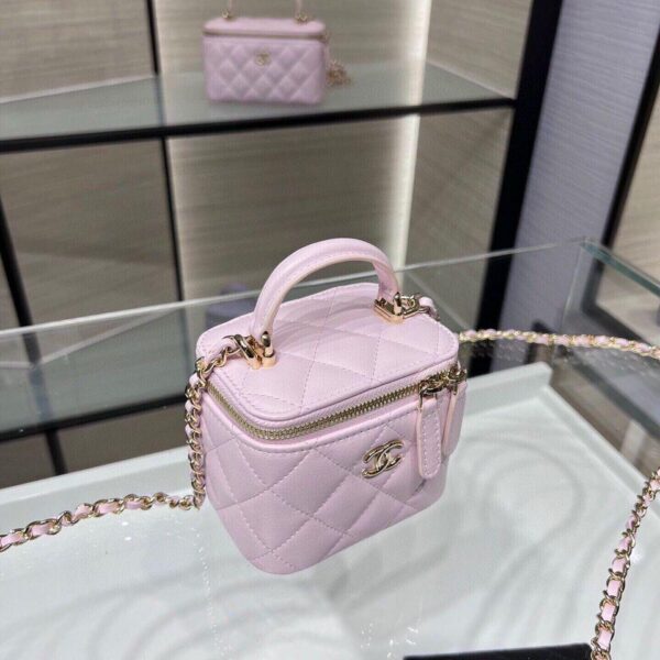 Chanel Mini Top Handle Vanity With Chain Light Pink Lambskin Gold Hard
