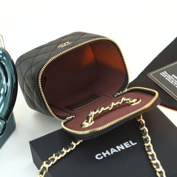 Chanel Mini Metal Vanity With Chain Black Lambskin Aged Gold Hard