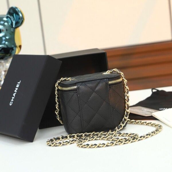 Chanel Mini Metal Vanity With Chain Black Lambskin Aged Gold Hard