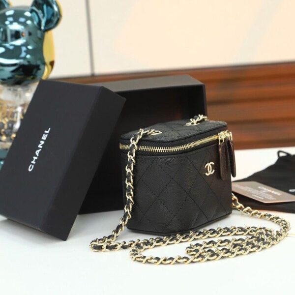 Chanel Mini Metal Vanity With Chain Black Lambskin Aged Gold Hard
