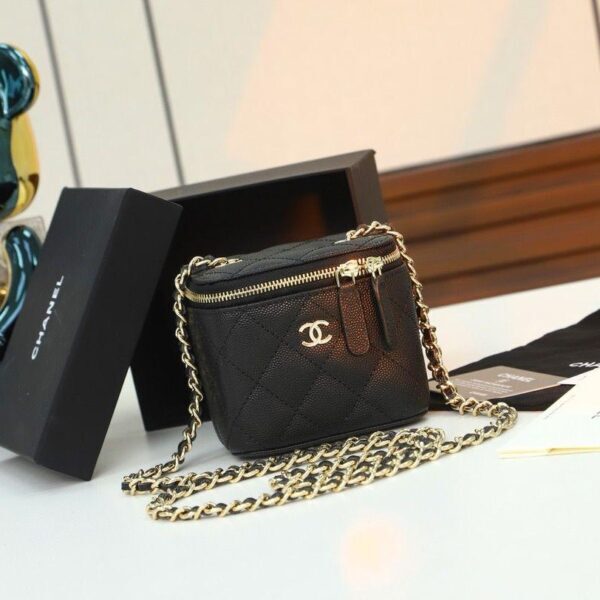 Chanel Mini Metal Vanity With Chain Black Lambskin Aged Gold Hard
