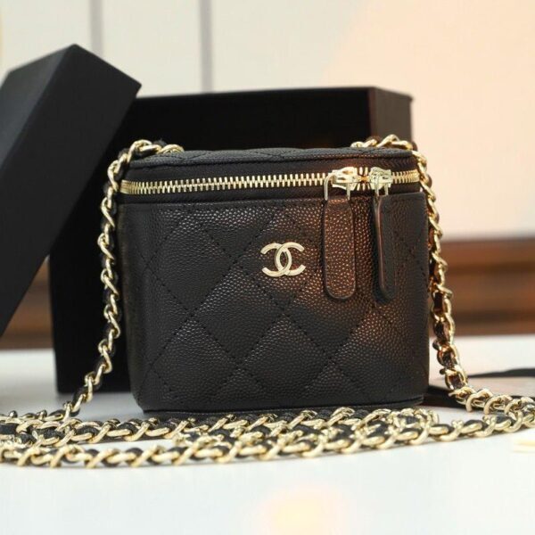 Chanel Mini Metal Vanity With Chain Black Lambskin Aged Gold Hard