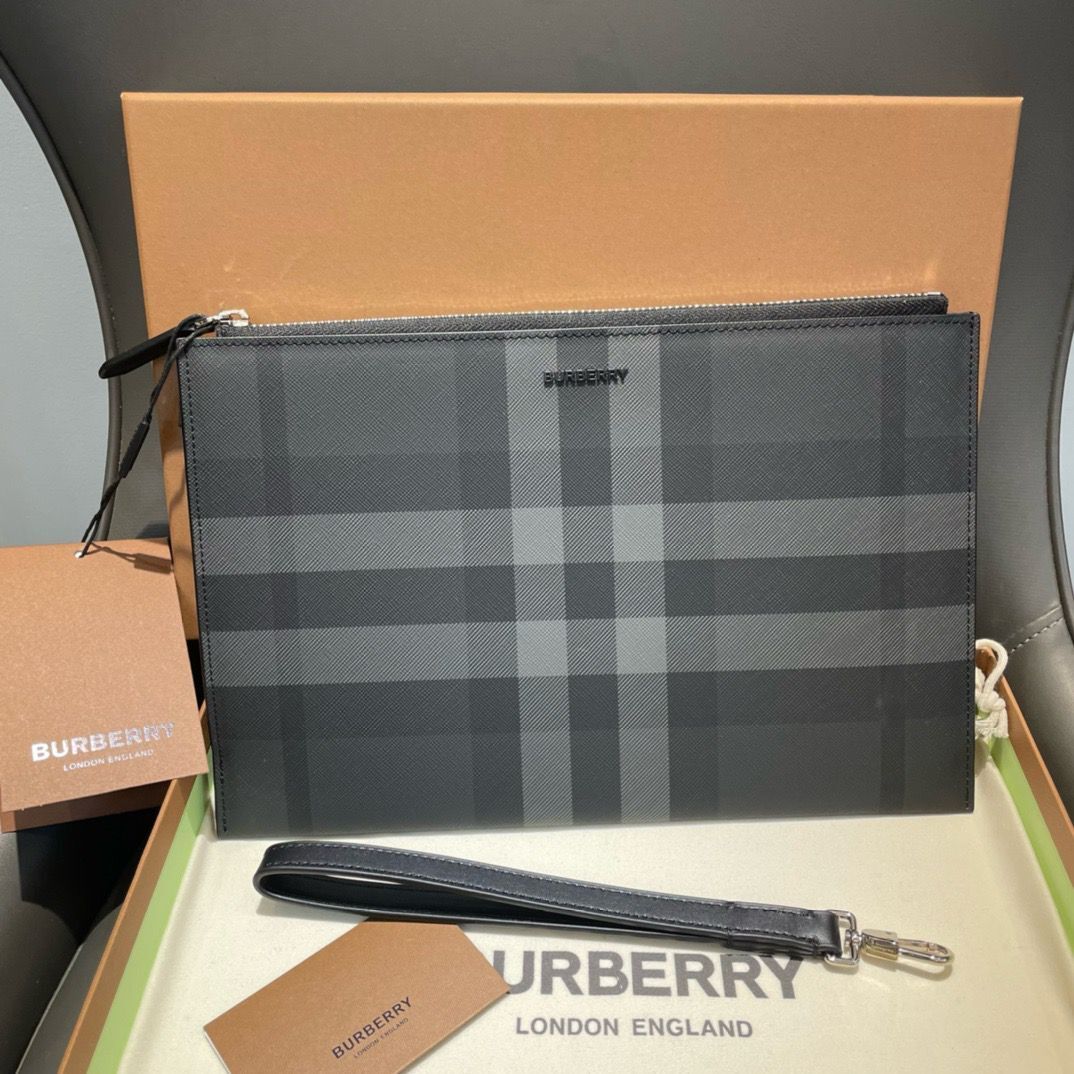 Burberry Edin Check E-canvas Pouch In Charcoal - Slika 2