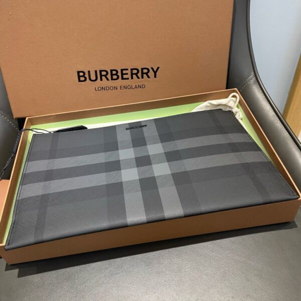 Burberry Edin Check E-canvas Pouch In Charcoal