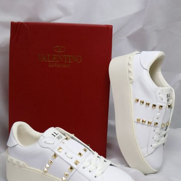 Valentino Garavani Rockstud White/Gold Leather Flatform