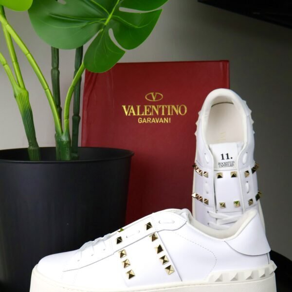 Valentino Garavani Rockstud White/Gold Leather Flatform