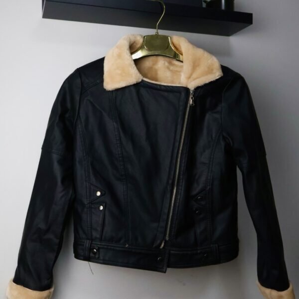 Biker jakna Black / Crna umjetno krzno