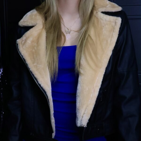 Biker jakna Black / Crna umjetno krzno