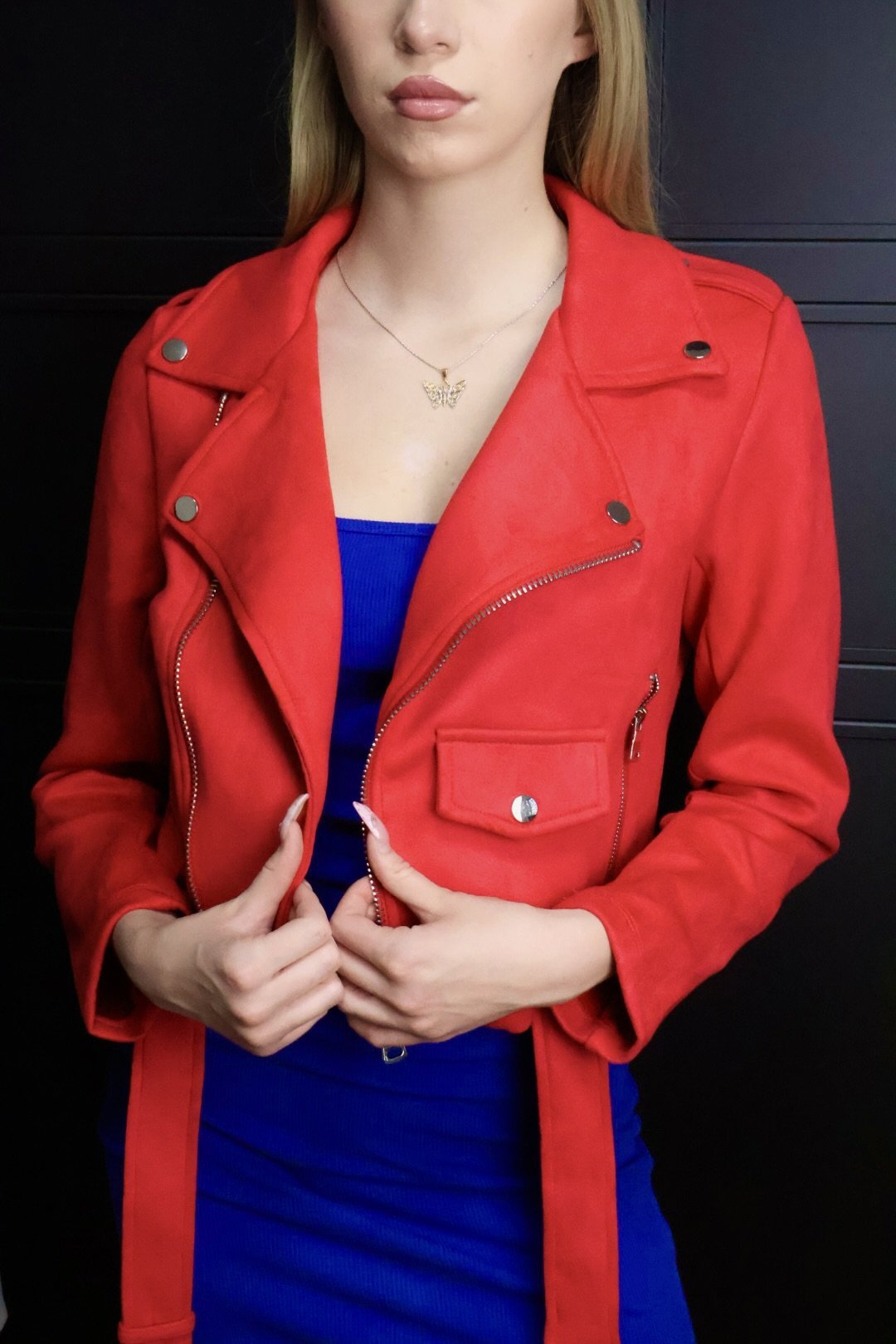 C'est Monique biker jakna Suedette Red - Slika 4