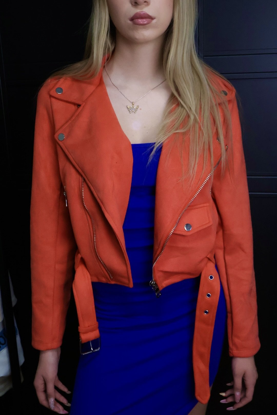 C'est Monique biker jakna Suedette Orange - Slika 5