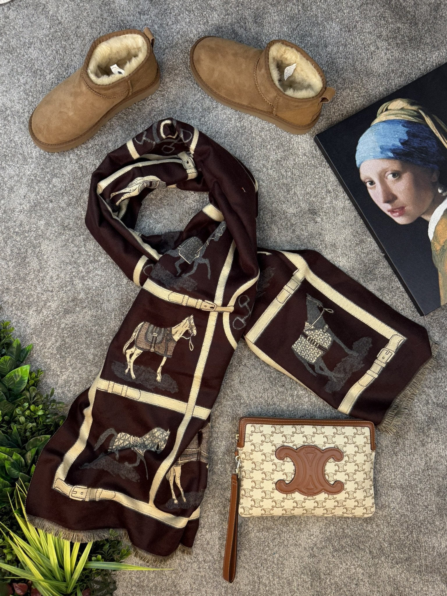 Hermes Šal Bordeaux/White