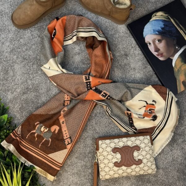 Hermes Šal Orange/Brown/Beige