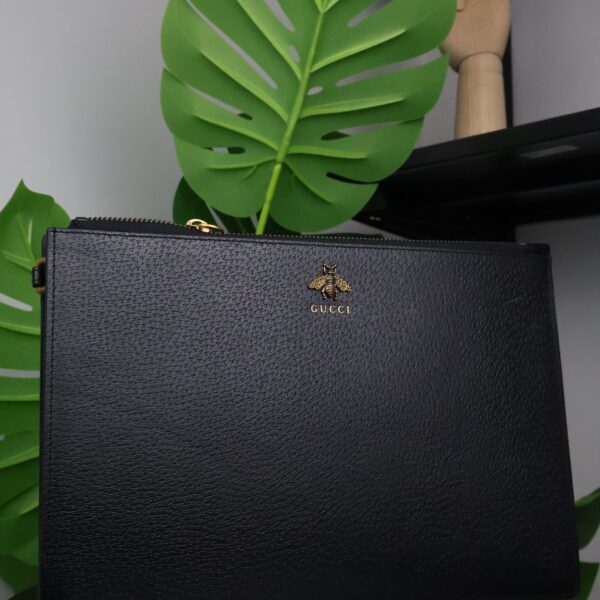 Gucci Animalier Bee Clutch Black Leather