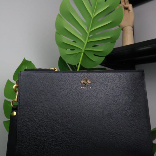 Gucci Animalier Bee Clutch Black Leather