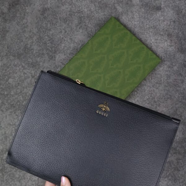 Gucci Animalier Bee Clutch Black Leather