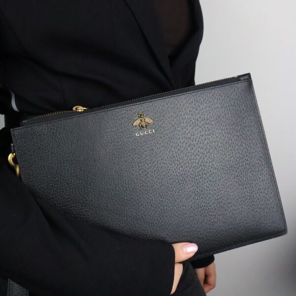 Gucci Animalier Bee Clutch Black Leather
