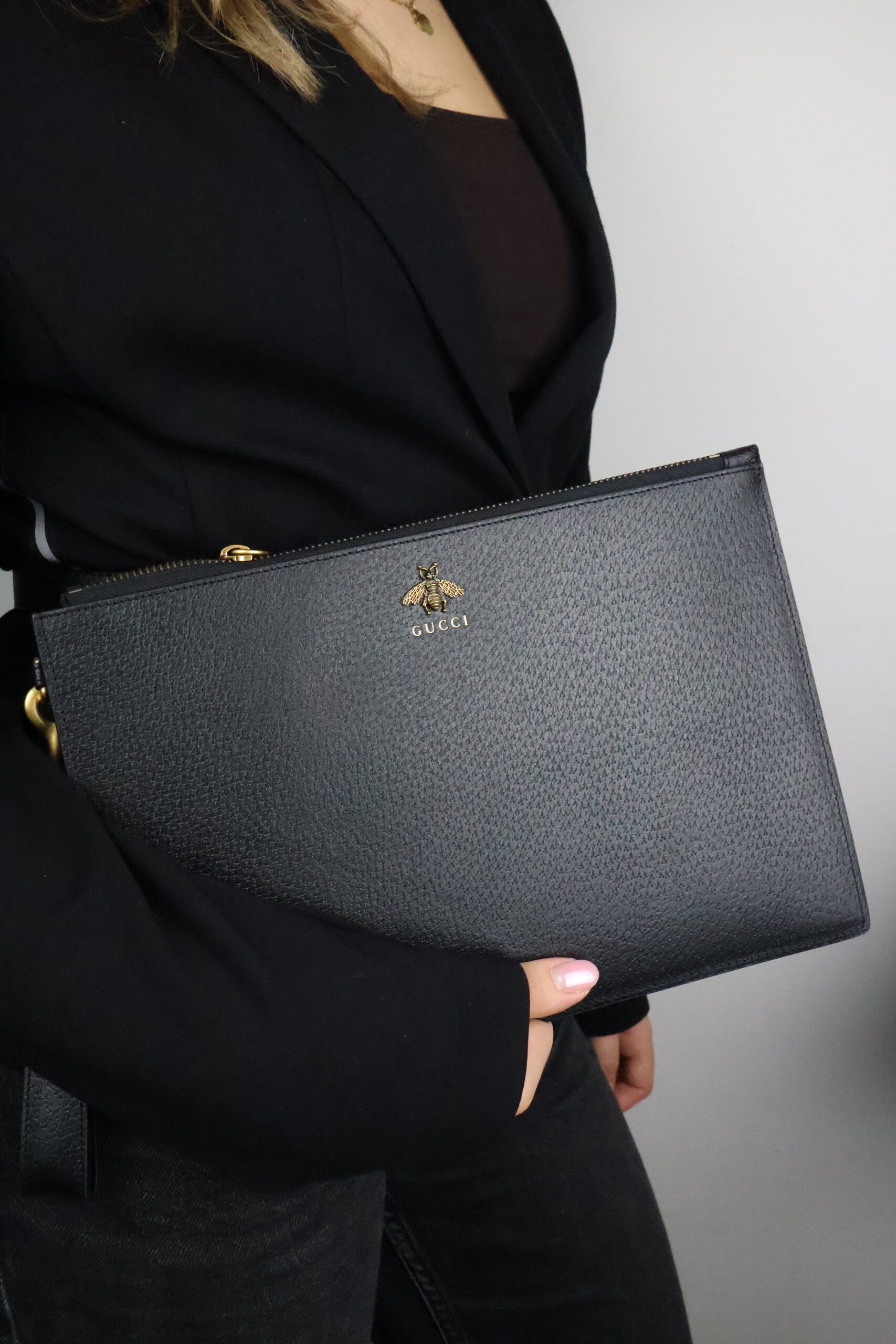 Gucci Animalier Bee Clutch Black Leather - Slika 7