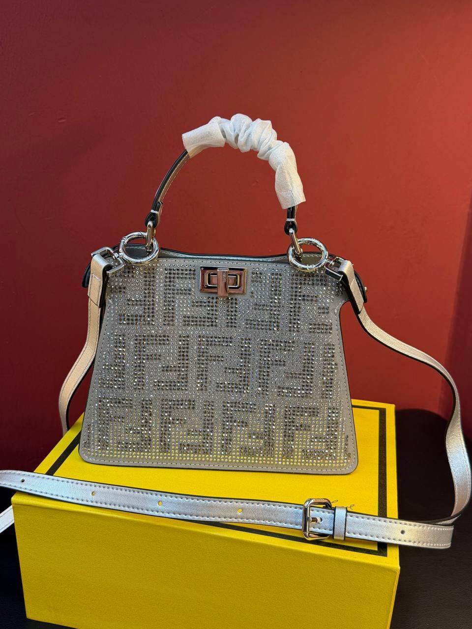 Fendi Silver Crystal Glitter Bag - Slika 11