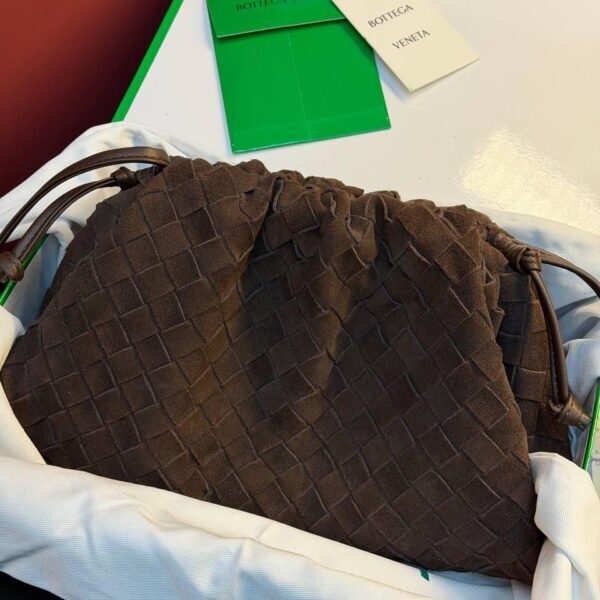 Bottega Veneta Suede Woven Shoulder Bag "Dark Brown"