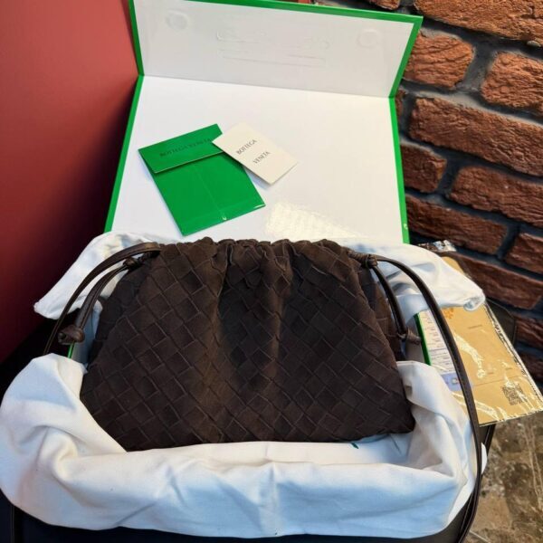 Bottega Veneta Suede Woven Shoulder Bag "Dark Brown"