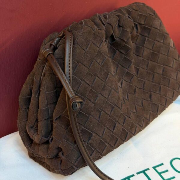 Bottega Veneta Suede Woven Shoulder Bag "Dark Brown"