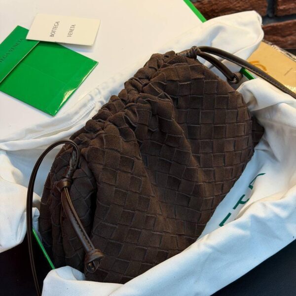 Bottega Veneta Suede Woven Shoulder Bag "Dark Brown"