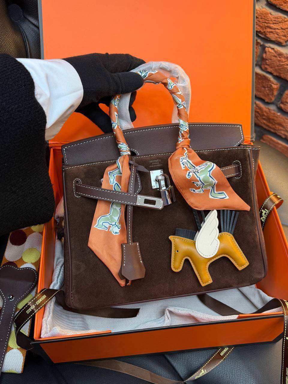 Hermes Birkin 25 Bag Suede "Dark Brown" - Slika 9