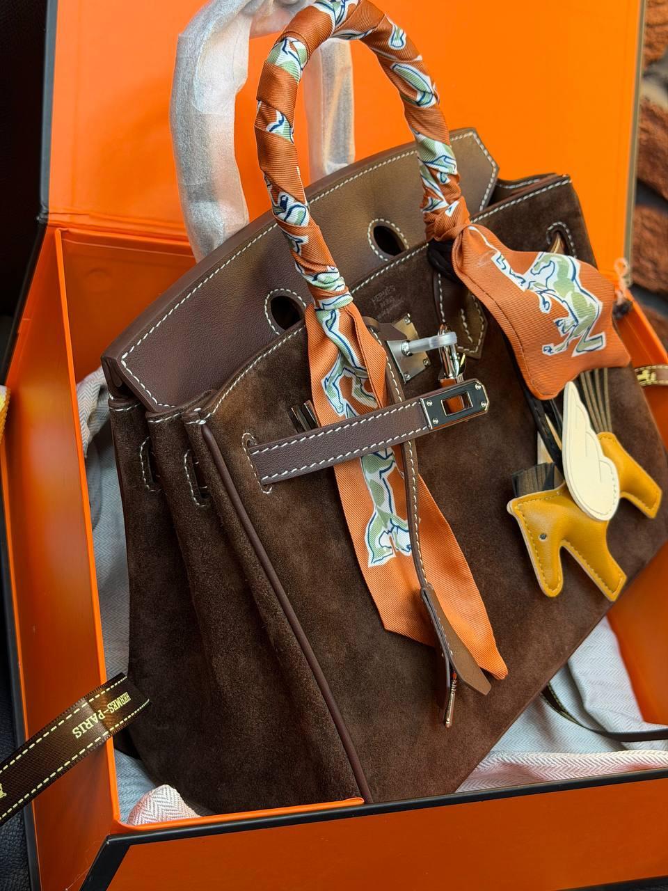 Hermes Birkin 25 Bag Suede "Dark Brown" - Slika 10